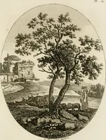 An illustration from Annales du musée et de l'école moderne des beaux-arts : recueil de gravures au trait, d'après les principaux ouvrages de peinture, sculpture, ou projets d'architecture, qui, chaque année, ont remporté le prix, soit aux écoles spéciales, soit aux concours nationaux : les productions des artistes en tous genres, qui, aux différentes expositions, ont été citées avec éloges : les morceaux les plus estimés ou inédits de la galerie de peinture : la suite complète de celle des antiques : édifices anciens et modernes, etc. (1800)