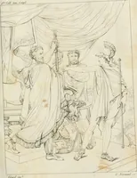 An illustration from Annales du musée et de l'école moderne des beaux-arts : recueil de gravures au trait, d'après les principaux ouvrages de peinture, sculpture, ou projets d'architecture, qui, chaque année, ont remporté le prix, soit aux écoles spéciales, soit aux concours nationaux : les productions des artistes en tous genres, qui, aux différentes expositions, ont été citées avec éloges : les morceaux les plus estimés ou inédits de la galerie de peinture : la suite complète de celle des antiques : édifices anciens et modernes, etc. (1800)