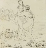 An illustration from Annales du musée et de l'école moderne des beaux-arts : recueil de gravures au trait, d'après les principaux ouvrages de peinture, sculpture, ou projets d'architecture, qui, chaque année, ont remporté le prix, soit aux écoles spéciales, soit aux concours nationaux : les productions des artistes en tous genres, qui, aux différentes expositions, ont été citées avec éloges : les morceaux les plus estimés ou inédits de la galerie de peinture : la suite complète de celle des antiques : édifices anciens et modernes, etc. (1800)