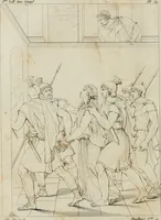 An illustration from Annales du musée et de l'école moderne des beaux-arts : recueil de gravures au trait, d'après les principaux ouvrages de peinture, sculpture, ou projets d'architecture, qui, chaque année, ont remporté le prix, soit aux écoles spéciales, soit aux concours nationaux : les productions des artistes en tous genres, qui, aux différentes expositions, ont été citées avec éloges : les morceaux les plus estimés ou inédits de la galerie de peinture : la suite complète de celle des antiques : édifices anciens et modernes, etc. (1800)