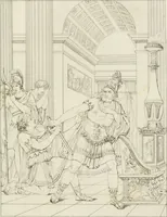 An illustration from Annales du musée et de l'école moderne des beaux-arts : recueil de gravures au trait, d'après les principaux ouvrages de peinture, sculpture, ou projets d'architecture, qui, chaque année, ont remporté le prix, soit aux écoles spéciales, soit aux concours nationaux : les productions des artistes en tous genres, qui, aux différentes expositions, ont été citées avec éloges : les morceaux les plus estimés ou inédits de la galerie de peinture : la suite complète de celle des antiques : édifices anciens et modernes, etc. (1800)