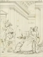 An illustration from Annales du musée et de l'école moderne des beaux-arts : recueil de gravures au trait, d'après les principaux ouvrages de peinture, sculpture, ou projets d'architecture, qui, chaque année, ont remporté le prix, soit aux écoles spéciales, soit aux concours nationaux : les productions des artistes en tous genres, qui, aux différentes expositions, ont été citées avec éloges : les morceaux les plus estimés ou inédits de la galerie de peinture : la suite complète de celle des antiques : édifices anciens et modernes, etc. (1800)
