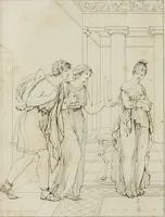 An illustration from Annales du musée et de l'école moderne des beaux-arts : recueil de gravures au trait, d'après les principaux ouvrages de peinture, sculpture, ou projets d'architecture, qui, chaque année, ont remporté le prix, soit aux écoles spéciales, soit aux concours nationaux : les productions des artistes en tous genres, qui, aux différentes expositions, ont été citées avec éloges : les morceaux les plus estimés ou inédits de la galerie de peinture : la suite complète de celle des antiques : édifices anciens et modernes, etc. (1800)
