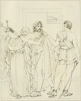 An illustration from Annales du musée et de l'école moderne des beaux-arts : recueil de gravures au trait, d'après les principaux ouvrages de peinture, sculpture, ou projets d'architecture, qui, chaque année, ont remporté le prix, soit aux écoles spéciales, soit aux concours nationaux : les productions des artistes en tous genres, qui, aux différentes expositions, ont été citées avec éloges : les morceaux les plus estimés ou inédits de la galerie de peinture : la suite complète de celle des antiques : édifices anciens et modernes, etc. (1800)