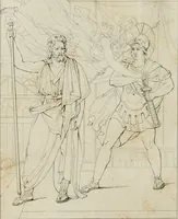 An illustration from Annales du musée et de l'école moderne des beaux-arts : recueil de gravures au trait, d'après les principaux ouvrages de peinture, sculpture, ou projets d'architecture, qui, chaque année, ont remporté le prix, soit aux écoles spéciales, soit aux concours nationaux : les productions des artistes en tous genres, qui, aux différentes expositions, ont été citées avec éloges : les morceaux les plus estimés ou inédits de la galerie de peinture : la suite complète de celle des antiques : édifices anciens et modernes, etc. (1800)
