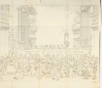 An illustration from Annales du musée et de l'école moderne des beaux-arts : recueil de gravures au trait, d'après les principaux ouvrages de peinture, sculpture, ou projets d'architecture, qui, chaque année, ont remporté le prix, soit aux écoles spéciales, soit aux concours nationaux : les productions des artistes en tous genres, qui, aux différentes expositions, ont été citées avec éloges : les morceaux les plus estimés ou inédits de la galerie de peinture : la suite complète de celle des antiques : édifices anciens et modernes, etc. (1800)