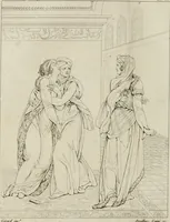 An illustration from Annales du musée et de l'école moderne des beaux-arts : recueil de gravures au trait, d'après les principaux ouvrages de peinture, sculpture, ou projets d'architecture, qui, chaque année, ont remporté le prix, soit aux écoles spéciales, soit aux concours nationaux : les productions des artistes en tous genres, qui, aux différentes expositions, ont été citées avec éloges : les morceaux les plus estimés ou inédits de la galerie de peinture : la suite complète de celle des antiques : édifices anciens et modernes, etc. (1800)