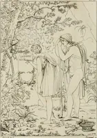 An illustration from Annales du musée et de l'école moderne des beaux-arts : recueil de gravures au trait, d'après les principaux ouvrages de peinture, sculpture, ou projets d'architecture, qui, chaque année, ont remporté le prix, soit aux écoles spéciales, soit aux concours nationaux : les productions des artistes en tous genres, qui, aux différentes expositions, ont été citées avec éloges : les morceaux les plus estimés ou inédits de la galerie de peinture : la suite complète de celle des antiques : édifices anciens et modernes, etc. (1800)