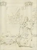 An illustration from Annales du musée et de l'école moderne des beaux-arts : recueil de gravures au trait, d'après les principaux ouvrages de peinture, sculpture, ou projets d'architecture, qui, chaque année, ont remporté le prix, soit aux écoles spéciales, soit aux concours nationaux : les productions des artistes en tous genres, qui, aux différentes expositions, ont été citées avec éloges : les morceaux les plus estimés ou inédits de la galerie de peinture : la suite complète de celle des antiques : édifices anciens et modernes, etc. (1800)