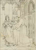 An illustration from Annales du musée et de l'école moderne des beaux-arts : recueil de gravures au trait, d'après les principaux ouvrages de peinture, sculpture, ou projets d'architecture, qui, chaque année, ont remporté le prix, soit aux écoles spéciales, soit aux concours nationaux : les productions des artistes en tous genres, qui, aux différentes expositions, ont été citées avec éloges : les morceaux les plus estimés ou inédits de la galerie de peinture : la suite complète de celle des antiques : édifices anciens et modernes, etc. (1800)