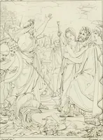 An illustration from Annales du musée et de l'école moderne des beaux-arts : recueil de gravures au trait, d'après les principaux ouvrages de peinture, sculpture, ou projets d'architecture, qui, chaque année, ont remporté le prix, soit aux écoles spéciales, soit aux concours nationaux : les productions des artistes en tous genres, qui, aux différentes expositions, ont été citées avec éloges : les morceaux les plus estimés ou inédits de la galerie de peinture : la suite complète de celle des antiques : édifices anciens et modernes, etc. (1800)