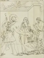 An illustration from Annales du musée et de l'école moderne des beaux-arts : recueil de gravures au trait, d'après les principaux ouvrages de peinture, sculpture, ou projets d'architecture, qui, chaque année, ont remporté le prix, soit aux écoles spéciales, soit aux concours nationaux : les productions des artistes en tous genres, qui, aux différentes expositions, ont été citées avec éloges : les morceaux les plus estimés ou inédits de la galerie de peinture : la suite complète de celle des antiques : édifices anciens et modernes, etc. (1800)