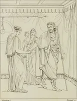 An illustration from Annales du musée et de l'école moderne des beaux-arts : recueil de gravures au trait, d'après les principaux ouvrages de peinture, sculpture, ou projets d'architecture, qui, chaque année, ont remporté le prix, soit aux écoles spéciales, soit aux concours nationaux : les productions des artistes en tous genres, qui, aux différentes expositions, ont été citées avec éloges : les morceaux les plus estimés ou inédits de la galerie de peinture : la suite complète de celle des antiques : édifices anciens et modernes, etc. (1800)