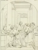 An illustration from Annales du musée et de l'école moderne des beaux-arts : recueil de gravures au trait, d'après les principaux ouvrages de peinture, sculpture, ou projets d'architecture, qui, chaque année, ont remporté le prix, soit aux écoles spéciales, soit aux concours nationaux : les productions des artistes en tous genres, qui, aux différentes expositions, ont été citées avec éloges : les morceaux les plus estimés ou inédits de la galerie de peinture : la suite complète de celle des antiques : édifices anciens et modernes, etc. (1800)