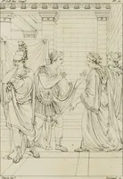 An illustration from Annales du musée et de l'école moderne des beaux-arts : recueil de gravures au trait, d'après les principaux ouvrages de peinture, sculpture, ou projets d'architecture, qui, chaque année, ont remporté le prix, soit aux écoles spéciales, soit aux concours nationaux : les productions des artistes en tous genres, qui, aux différentes expositions, ont été citées avec éloges : les morceaux les plus estimés ou inédits de la galerie de peinture : la suite complète de celle des antiques : édifices anciens et modernes, etc. (1800)