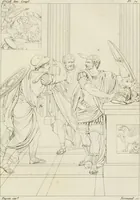 An illustration from Annales du musée et de l'école moderne des beaux-arts : recueil de gravures au trait, d'après les principaux ouvrages de peinture, sculpture, ou projets d'architecture, qui, chaque année, ont remporté le prix, soit aux écoles spéciales, soit aux concours nationaux : les productions des artistes en tous genres, qui, aux différentes expositions, ont été citées avec éloges : les morceaux les plus estimés ou inédits de la galerie de peinture : la suite complète de celle des antiques : édifices anciens et modernes, etc. (1800)