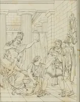 An illustration from Annales du musée et de l'école moderne des beaux-arts : recueil de gravures au trait, d'après les principaux ouvrages de peinture, sculpture, ou projets d'architecture, qui, chaque année, ont remporté le prix, soit aux écoles spéciales, soit aux concours nationaux : les productions des artistes en tous genres, qui, aux différentes expositions, ont été citées avec éloges : les morceaux les plus estimés ou inédits de la galerie de peinture : la suite complète de celle des antiques : édifices anciens et modernes, etc. (1800)