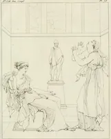 An illustration from Annales du musée et de l'école moderne des beaux-arts : recueil de gravures au trait, d'après les principaux ouvrages de peinture, sculpture, ou projets d'architecture, qui, chaque année, ont remporté le prix, soit aux écoles spéciales, soit aux concours nationaux : les productions des artistes en tous genres, qui, aux différentes expositions, ont été citées avec éloges : les morceaux les plus estimés ou inédits de la galerie de peinture : la suite complète de celle des antiques : édifices anciens et modernes, etc. (1800)