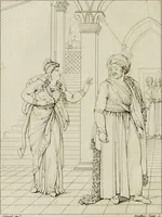 An illustration from Annales du musée et de l'école moderne des beaux-arts : recueil de gravures au trait, d'après les principaux ouvrages de peinture, sculpture, ou projets d'architecture, qui, chaque année, ont remporté le prix, soit aux écoles spéciales, soit aux concours nationaux : les productions des artistes en tous genres, qui, aux différentes expositions, ont été citées avec éloges : les morceaux les plus estimés ou inédits de la galerie de peinture : la suite complète de celle des antiques : édifices anciens et modernes, etc. (1800)