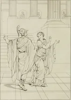An illustration from Annales du musée et de l'école moderne des beaux-arts : recueil de gravures au trait, d'après les principaux ouvrages de peinture, sculpture, ou projets d'architecture, qui, chaque année, ont remporté le prix, soit aux écoles spéciales, soit aux concours nationaux : les productions des artistes en tous genres, qui, aux différentes expositions, ont été citées avec éloges : les morceaux les plus estimés ou inédits de la galerie de peinture : la suite complète de celle des antiques : édifices anciens et modernes, etc. (1800)