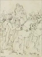 An illustration from Annales du musée et de l'école moderne des beaux-arts : recueil de gravures au trait, d'après les principaux ouvrages de peinture, sculpture, ou projets d'architecture, qui, chaque année, ont remporté le prix, soit aux écoles spéciales, soit aux concours nationaux : les productions des artistes en tous genres, qui, aux différentes expositions, ont été citées avec éloges : les morceaux les plus estimés ou inédits de la galerie de peinture : la suite complète de celle des antiques : édifices anciens et modernes, etc. (1800)