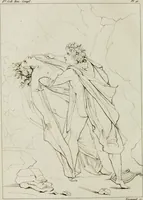 An illustration from Annales du musée et de l'école moderne des beaux-arts : recueil de gravures au trait, d'après les principaux ouvrages de peinture, sculpture, ou projets d'architecture, qui, chaque année, ont remporté le prix, soit aux écoles spéciales, soit aux concours nationaux : les productions des artistes en tous genres, qui, aux différentes expositions, ont été citées avec éloges : les morceaux les plus estimés ou inédits de la galerie de peinture : la suite complète de celle des antiques : édifices anciens et modernes, etc. (1800)