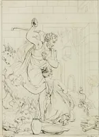 An illustration from Annales du musée et de l'école moderne des beaux-arts : recueil de gravures au trait, d'après les principaux ouvrages de peinture, sculpture, ou projets d'architecture, qui, chaque année, ont remporté le prix, soit aux écoles spéciales, soit aux concours nationaux : les productions des artistes en tous genres, qui, aux différentes expositions, ont été citées avec éloges : les morceaux les plus estimés ou inédits de la galerie de peinture : la suite complète de celle des antiques : édifices anciens et modernes, etc. (1800)