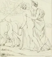 An illustration from Annales du musée et de l'école moderne des beaux-arts : recueil de gravures au trait, d'après les principaux ouvrages de peinture, sculpture, ou projets d'architecture, qui, chaque année, ont remporté le prix, soit aux écoles spéciales, soit aux concours nationaux : les productions des artistes en tous genres, qui, aux différentes expositions, ont été citées avec éloges : les morceaux les plus estimés ou inédits de la galerie de peinture : la suite complète de celle des antiques : édifices anciens et modernes, etc. (1800)