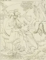 An illustration from Annales du musée et de l'école moderne des beaux-arts : recueil de gravures au trait, d'après les principaux ouvrages de peinture, sculpture, ou projets d'architecture, qui, chaque année, ont remporté le prix, soit aux écoles spéciales, soit aux concours nationaux : les productions des artistes en tous genres, qui, aux différentes expositions, ont été citées avec éloges : les morceaux les plus estimés ou inédits de la galerie de peinture : la suite complète de celle des antiques : édifices anciens et modernes, etc. (1800)