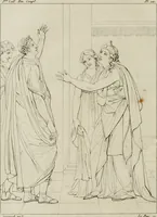 An illustration from Annales du musée et de l'école moderne des beaux-arts : recueil de gravures au trait, d'après les principaux ouvrages de peinture, sculpture, ou projets d'architecture, qui, chaque année, ont remporté le prix, soit aux écoles spéciales, soit aux concours nationaux : les productions des artistes en tous genres, qui, aux différentes expositions, ont été citées avec éloges : les morceaux les plus estimés ou inédits de la galerie de peinture : la suite complète de celle des antiques : édifices anciens et modernes, etc. (1800)