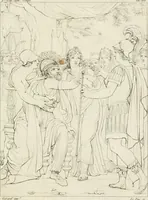 An illustration from Annales du musée et de l'école moderne des beaux-arts : recueil de gravures au trait, d'après les principaux ouvrages de peinture, sculpture, ou projets d'architecture, qui, chaque année, ont remporté le prix, soit aux écoles spéciales, soit aux concours nationaux : les productions des artistes en tous genres, qui, aux différentes expositions, ont été citées avec éloges : les morceaux les plus estimés ou inédits de la galerie de peinture : la suite complète de celle des antiques : édifices anciens et modernes, etc. (1800)