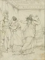 An illustration from Annales du musée et de l'école moderne des beaux-arts : recueil de gravures au trait, d'après les principaux ouvrages de peinture, sculpture, ou projets d'architecture, qui, chaque année, ont remporté le prix, soit aux écoles spéciales, soit aux concours nationaux : les productions des artistes en tous genres, qui, aux différentes expositions, ont été citées avec éloges : les morceaux les plus estimés ou inédits de la galerie de peinture : la suite complète de celle des antiques : édifices anciens et modernes, etc. (1800)