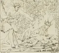 An illustration from Annales du musée et de l'école moderne des beaux-arts : recueil de gravures au trait, d'après les principaux ouvrages de peinture, sculpture, ou projets d'architecture, qui, chaque année, ont remporté le prix, soit aux écoles spéciales, soit aux concours nationaux : les productions des artistes en tous genres, qui, aux différentes expositions, ont été citées avec éloges : les morceaux les plus estimés ou inédits de la galerie de peinture : la suite complète de celle des antiques : édifices anciens et modernes, etc. (1800)