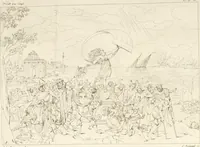 An illustration from Annales du musée et de l'école moderne des beaux-arts : recueil de gravures au trait, d'après les principaux ouvrages de peinture, sculpture, ou projets d'architecture, qui, chaque année, ont remporté le prix, soit aux écoles spéciales, soit aux concours nationaux : les productions des artistes en tous genres, qui, aux différentes expositions, ont été citées avec éloges : les morceaux les plus estimés ou inédits de la galerie de peinture : la suite complète de celle des antiques : édifices anciens et modernes, etc. (1800)
