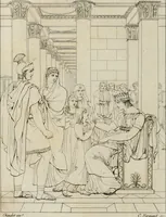 An illustration from Annales du musée et de l'école moderne des beaux-arts : recueil de gravures au trait, d'après les principaux ouvrages de peinture, sculpture, ou projets d'architecture, qui, chaque année, ont remporté le prix, soit aux écoles spéciales, soit aux concours nationaux : les productions des artistes en tous genres, qui, aux différentes expositions, ont été citées avec éloges : les morceaux les plus estimés ou inédits de la galerie de peinture : la suite complète de celle des antiques : édifices anciens et modernes, etc. (1800)
