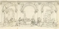 An illustration from Annales du musée et de l'école moderne des beaux-arts : recueil de gravures au trait, d'après les principaux ouvrages de peinture, sculpture, ou projets d'architecture, qui, chaque année, ont remporté le prix, soit aux écoles spéciales, soit aux concours nationaux : les productions des artistes en tous genres, qui, aux différentes expositions, ont été citées avec éloges : les morceaux les plus estimés ou inédits de la galerie de peinture : la suite complète de celle des antiques : édifices anciens et modernes, etc. (1800)