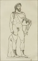 An illustration from Annales du musée et de l'école moderne des beaux-arts : recueil de gravures au trait, d'après les principaux ouvrages de peinture, sculpture, ou projets d'architecture, qui, chaque année, ont remporté le prix, soit aux écoles spéciales, soit aux concours nationaux : les productions des artistes en tous genres, qui, aux différentes expositions, ont été citées avec éloges : les morceaux les plus estimés ou inédits de la galerie de peinture : la suite complète de celle des antiques : édifices anciens et modernes, etc. (1800)