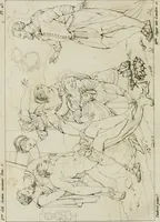 An illustration from Annales du musée et de l'école moderne des beaux-arts : recueil de gravures au trait, d'après les principaux ouvrages de peinture, sculpture, ou projets d'architecture, qui, chaque année, ont remporté le prix, soit aux écoles spéciales, soit aux concours nationaux : les productions des artistes en tous genres, qui, aux différentes expositions, ont été citées avec éloges : les morceaux les plus estimés ou inédits de la galerie de peinture : la suite complète de celle des antiques : édifices anciens et modernes, etc. (1800)