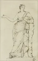 An illustration from Annales du musée et de l'école moderne des beaux-arts : recueil de gravures au trait, d'après les principaux ouvrages de peinture, sculpture, ou projets d'architecture, qui, chaque année, ont remporté le prix, soit aux écoles spéciales, soit aux concours nationaux : les productions des artistes en tous genres, qui, aux différentes expositions, ont été citées avec éloges : les morceaux les plus estimés ou inédits de la galerie de peinture : la suite complète de celle des antiques : édifices anciens et modernes, etc. (1800)