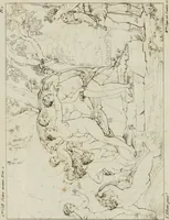 Picture 2 of 71 from Annales du musée et de l'école moderne des beaux-arts : recueil de gravures au trait, d'après les principaux ouvrages de peinture, sculpture, ou projets d'architecture, qui, chaque année, ont remporté le prix, soit aux écoles spéciales, soit aux concours nationaux : les productions des artistes en tous genres, qui, aux différentes expositions, ont été citées avec éloges : les morceaux les plus estimés ou inédits de la galerie de peinture : la suite complète de celle des antiques : édifices anciens et modernes, etc. (1800), leaf 21