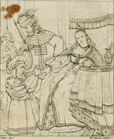 An illustration from Annales du musée et de l'école moderne des beaux-arts : recueil de gravures au trait, d'après les principaux ouvrages de peinture, sculpture, ou projets d'architecture, qui, chaque année, ont remporté le prix, soit aux écoles spéciales, soit aux concours nationaux : les productions des artistes en tous genres, qui, aux différentes expositions, ont été citées avec éloges : les morceaux les plus estimés ou inédits de la galerie de peinture : la suite complète de celle des antiques : édifices anciens et modernes, etc. (1800)