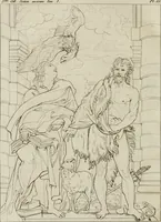 An illustration from Annales du musée et de l'école moderne des beaux-arts : recueil de gravures au trait, d'après les principaux ouvrages de peinture, sculpture, ou projets d'architecture, qui, chaque année, ont remporté le prix, soit aux écoles spéciales, soit aux concours nationaux : les productions des artistes en tous genres, qui, aux différentes expositions, ont été citées avec éloges : les morceaux les plus estimés ou inédits de la galerie de peinture : la suite complète de celle des antiques : édifices anciens et modernes, etc. (1800)