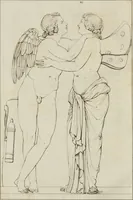 An illustration from Annales du musée et de l'école moderne des beaux-arts : recueil de gravures au trait, d'après les principaux ouvrages de peinture, sculpture, ou projets d'architecture, qui, chaque année, ont remporté le prix, soit aux écoles spéciales, soit aux concours nationaux : les productions des artistes en tous genres, qui, aux différentes expositions, ont été citées avec éloges : les morceaux les plus estimés ou inédits de la galerie de peinture : la suite complète de celle des antiques : édifices anciens et modernes, etc. (1800)