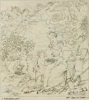 Picture 62 of 71 from Annales du musée et de l'école moderne des beaux-arts : recueil de gravures au trait, d'après les principaux ouvrages de peinture, sculpture, ou projets d'architecture, qui, chaque année, ont remporté le prix, soit aux écoles spéciales, soit aux concours nationaux : les productions des artistes en tous genres, qui, aux différentes expositions, ont été citées avec éloges : les morceaux les plus estimés ou inédits de la galerie de peinture : la suite complète de celle des antiques : édifices anciens et modernes, etc. (1800), leaf 261