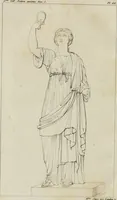 An illustration from Annales du musée et de l'école moderne des beaux-arts : recueil de gravures au trait, d'après les principaux ouvrages de peinture, sculpture, ou projets d'architecture, qui, chaque année, ont remporté le prix, soit aux écoles spéciales, soit aux concours nationaux : les productions des artistes en tous genres, qui, aux différentes expositions, ont été citées avec éloges : les morceaux les plus estimés ou inédits de la galerie de peinture : la suite complète de celle des antiques : édifices anciens et modernes, etc. (1800)
