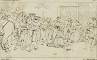 Picture 4 of 71 from Annales du musée et de l'école moderne des beaux-arts : recueil de gravures au trait, d'après les principaux ouvrages de peinture, sculpture, ou projets d'architecture, qui, chaque année, ont remporté le prix, soit aux écoles spéciales, soit aux concours nationaux : les productions des artistes en tous genres, qui, aux différentes expositions, ont été citées avec éloges : les morceaux les plus estimés ou inédits de la galerie de peinture : la suite complète de celle des antiques : édifices anciens et modernes, etc. (1800), leaf 29