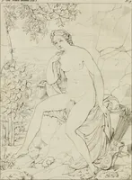 An illustration from Annales du musée et de l'école moderne des beaux-arts : recueil de gravures au trait, d'après les principaux ouvrages de peinture, sculpture, ou projets d'architecture, qui, chaque année, ont remporté le prix, soit aux écoles spéciales, soit aux concours nationaux : les productions des artistes en tous genres, qui, aux différentes expositions, ont été citées avec éloges : les morceaux les plus estimés ou inédits de la galerie de peinture : la suite complète de celle des antiques : édifices anciens et modernes, etc. (1800)