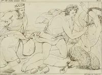 An illustration from Annales du musée et de l'école moderne des beaux-arts : recueil de gravures au trait, d'après les principaux ouvrages de peinture, sculpture, ou projets d'architecture, qui, chaque année, ont remporté le prix, soit aux écoles spéciales, soit aux concours nationaux : les productions des artistes en tous genres, qui, aux différentes expositions, ont été citées avec éloges : les morceaux les plus estimés ou inédits de la galerie de peinture : la suite complète de celle des antiques : édifices anciens et modernes, etc. (1800)