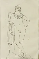 An illustration from Annales du musée et de l'école moderne des beaux-arts : recueil de gravures au trait, d'après les principaux ouvrages de peinture, sculpture, ou projets d'architecture, qui, chaque année, ont remporté le prix, soit aux écoles spéciales, soit aux concours nationaux : les productions des artistes en tous genres, qui, aux différentes expositions, ont été citées avec éloges : les morceaux les plus estimés ou inédits de la galerie de peinture : la suite complète de celle des antiques : édifices anciens et modernes, etc. (1800)