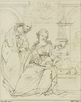 Picture 28 of 73 from Annales du musée et de l'école moderne des beaux-arts : recueil de gravures au trait, d'après les principaux ouvrages de peinture, sculpture, ou projets d'architecture, qui, chaque année, ont remporté le prix, soit aux écoles spéciales, soit aux concours nationaux : les productions des artistes en tous genres, qui, aux différentes expositions, ont été citées avec éloges : les morceaux les plus estimés ou inédits de la galerie de peinture : la suite complète de celle des antiques : édifices anciens et modernes, etc. (1800), leaf 105